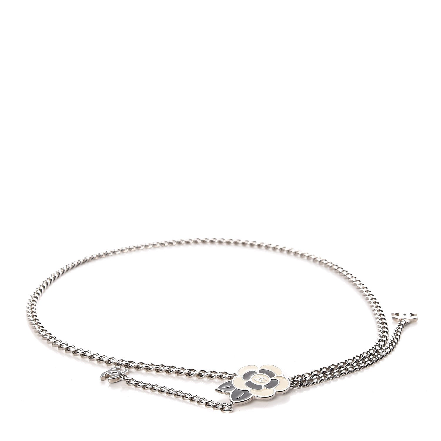 Chanel Enamel Camellia Chain Belt Silver White 1 of 4