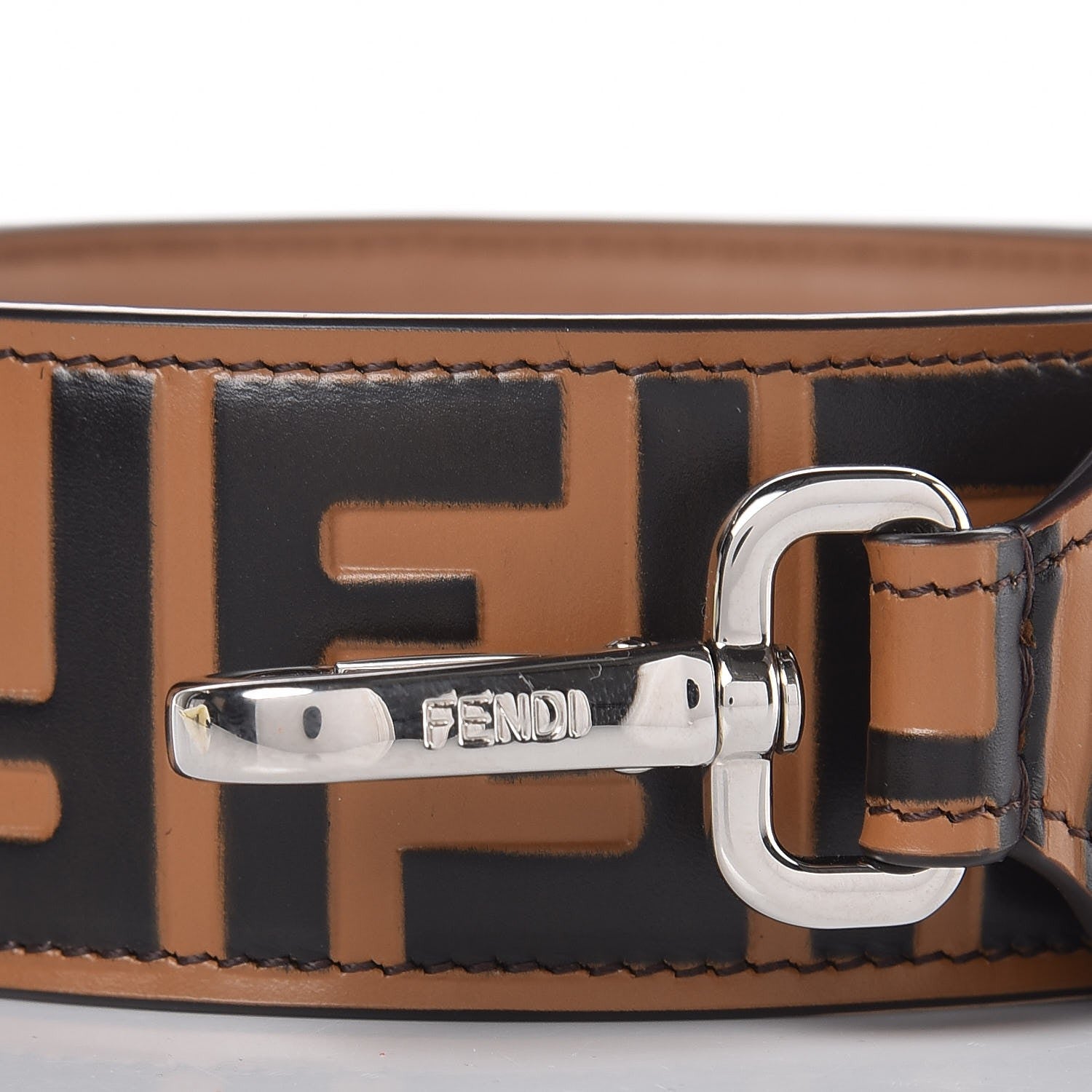 Fendi Calfskin FF 1974 Embossed Strap You Tobacco Black 3 of 5