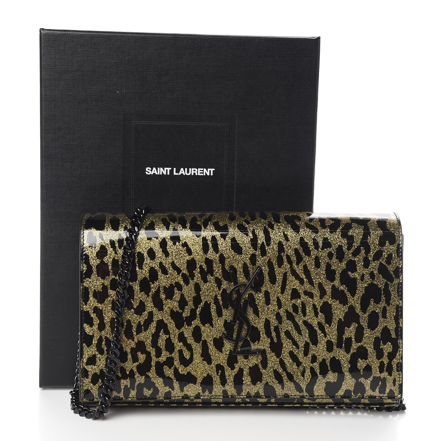 Saint Laurent Patent Leopard Print Monogram Chain Wallet Leopard Black Gold 9 of 9
