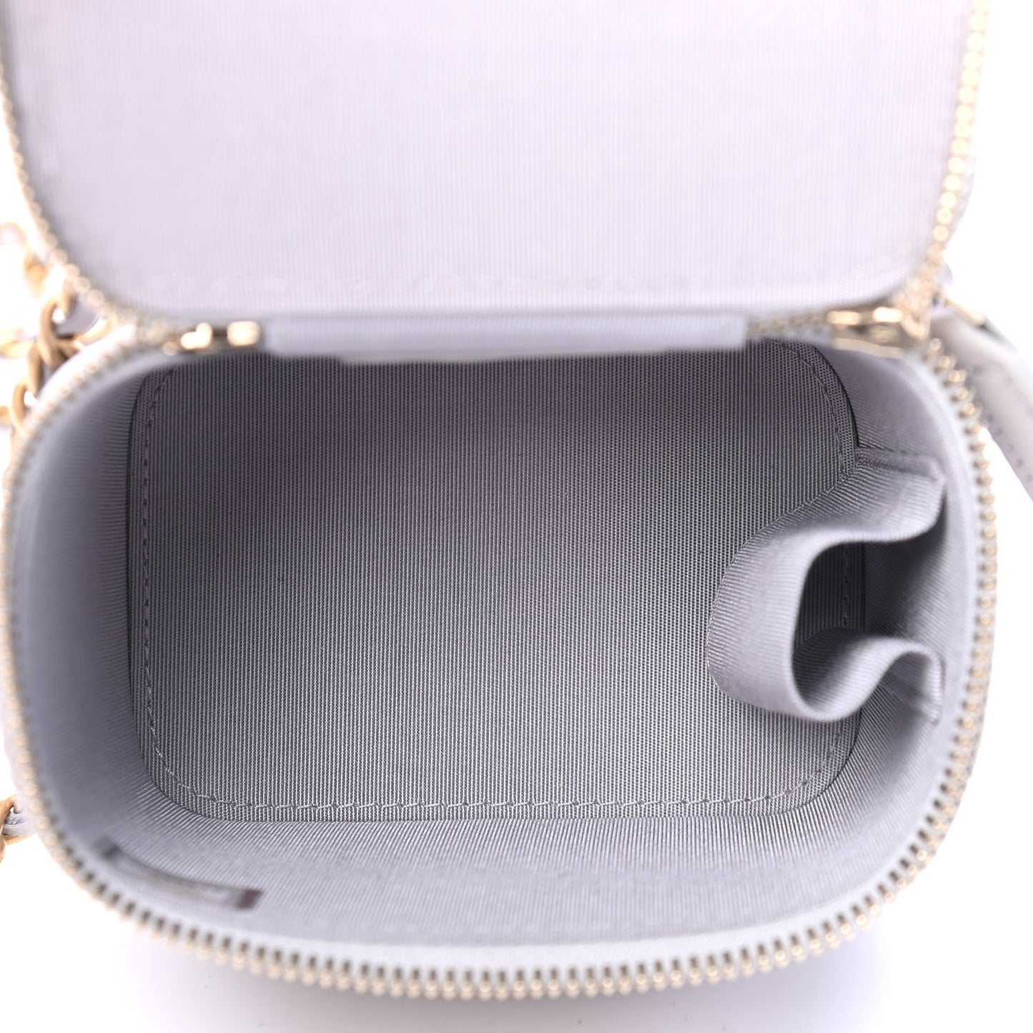 Lambskin Quilted Top Handle Mini Vanity Case With Chain Grey