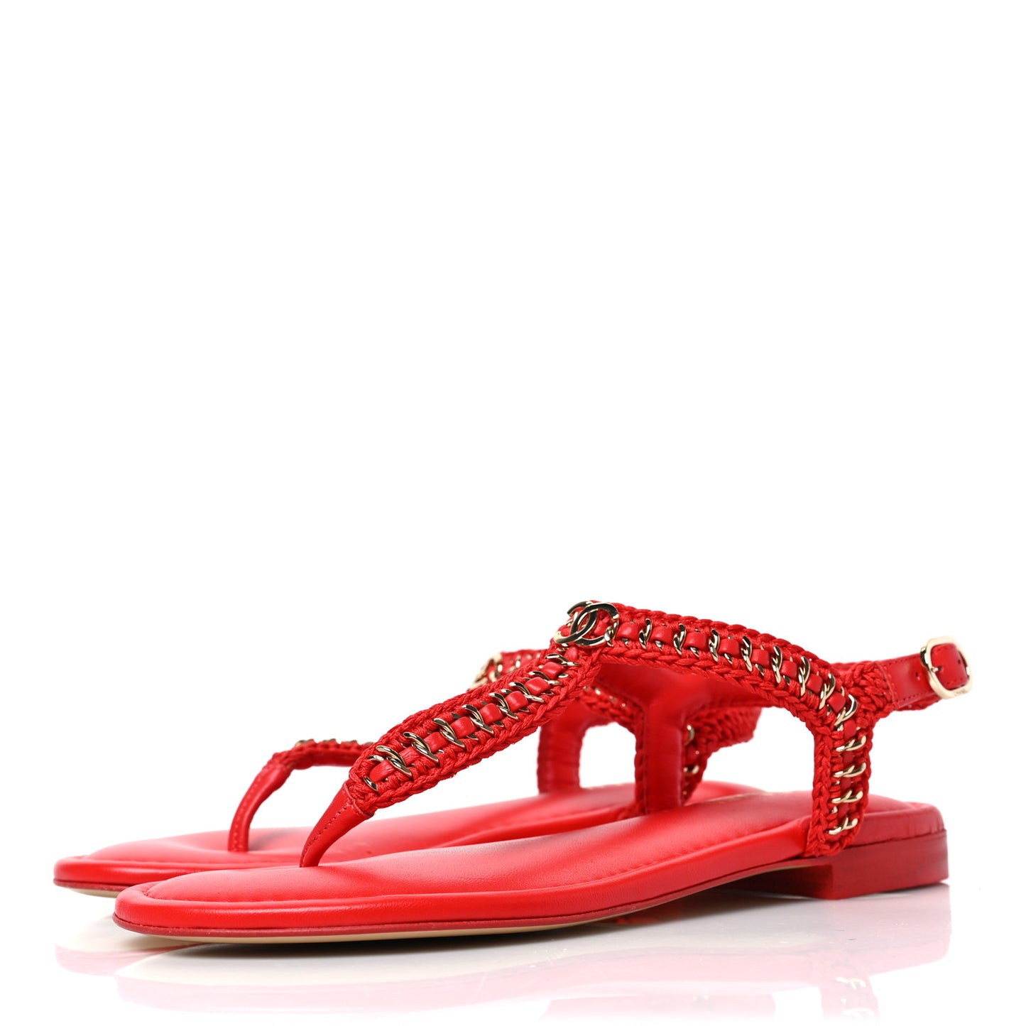 Lambskin Embroidered CC Thong Sandals 36.5 Red