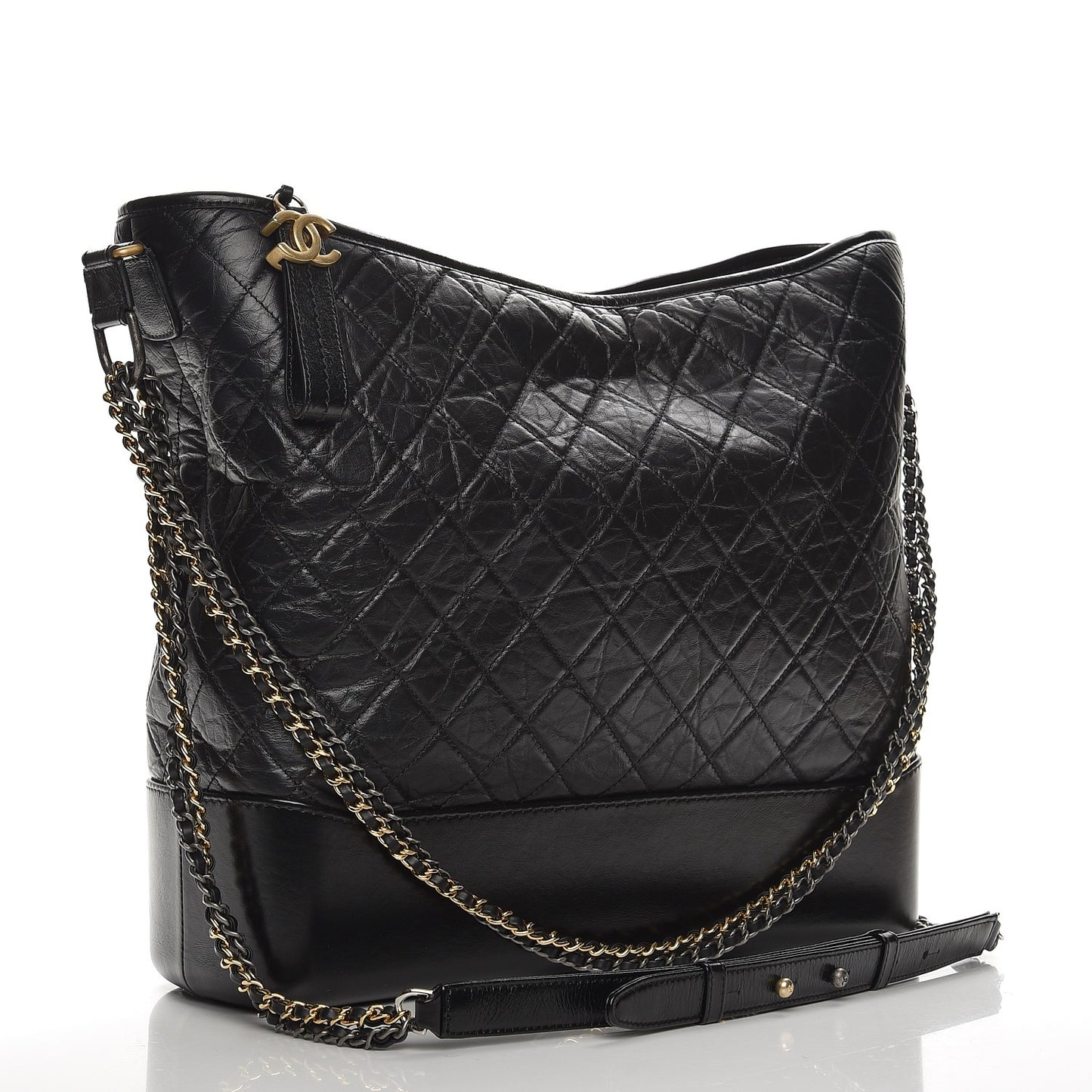 Aged Calfskin Quilted Large Gabrielle Hobo Black