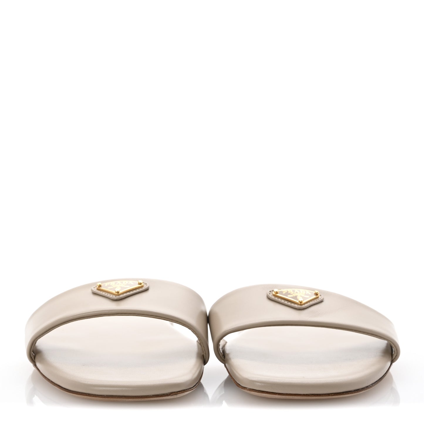 Nappa Metal Triangle Logo Flat Slide Sandals 39 Travertino