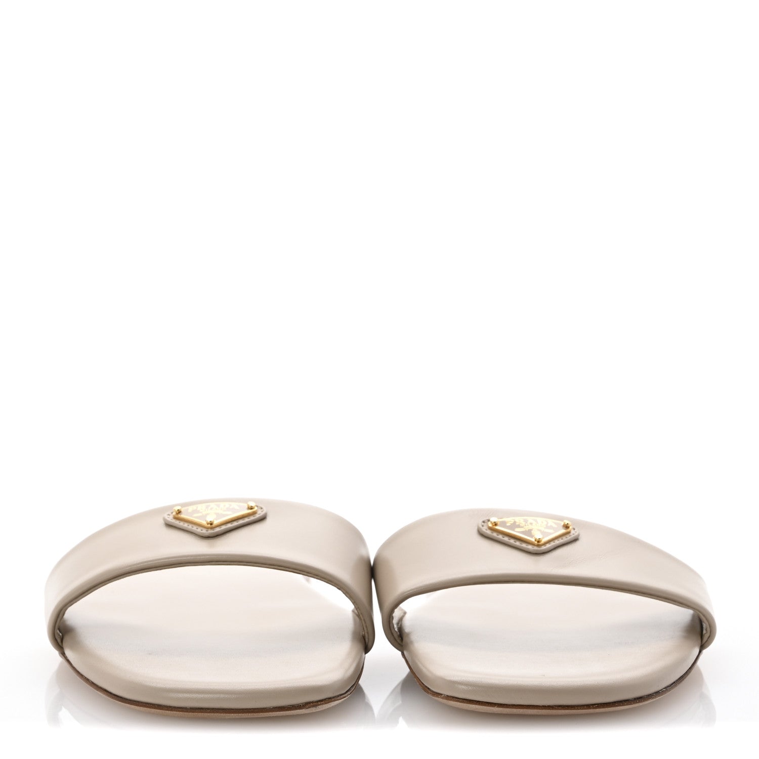 Prada Nappa Metal Triangle Logo Flat Slide Sandals 39 Travertino 3 of 9