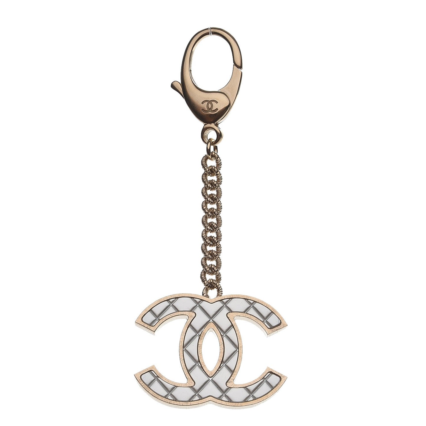 Metal Quilted CC Bag Charm Gold Pearly White