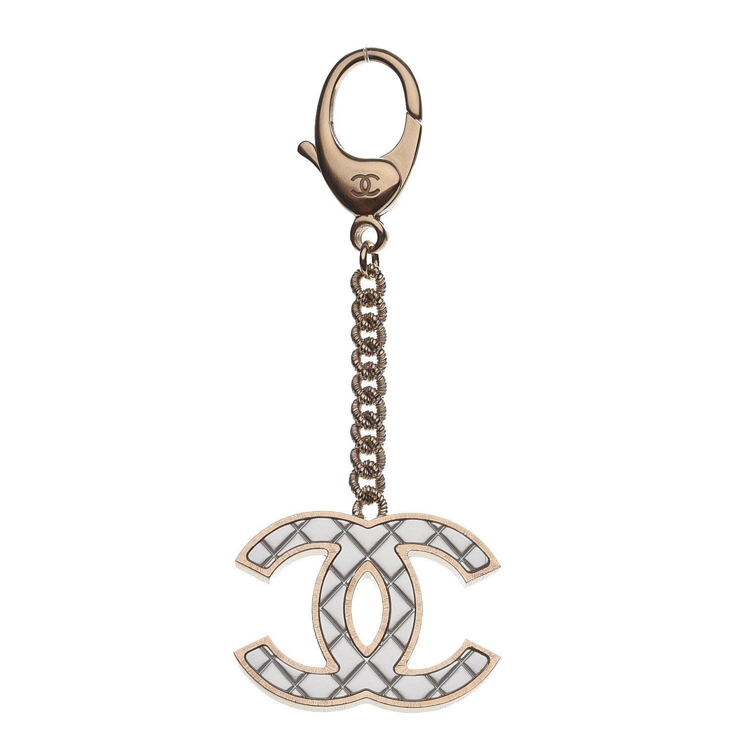 Chanel Metal Quilted CC Bag Charm Gold Pearly White 1 of 5