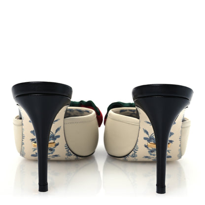 Gucci Malaga Kid Web Bow Mid Heel Mules 36.5 Black Vintage White 6 of 13