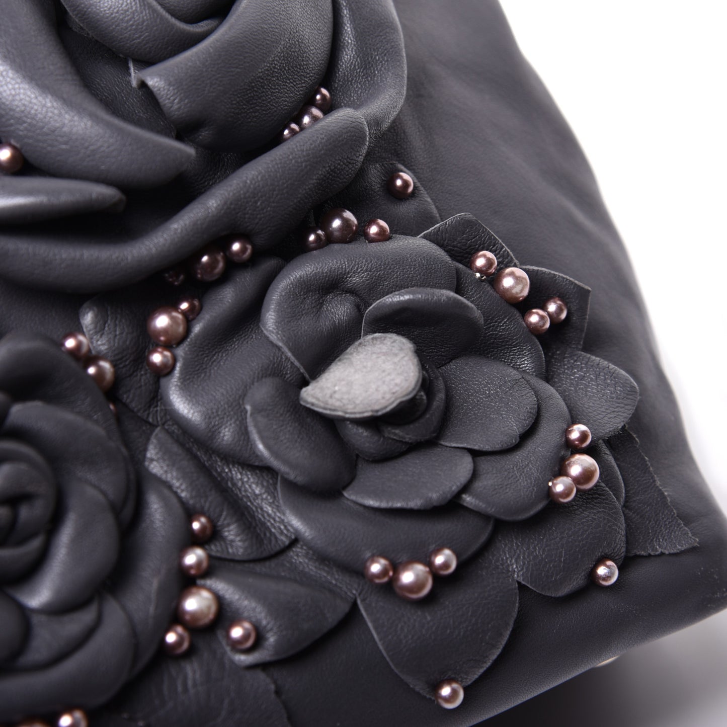 Nappa Studded Rosette Tote Grey