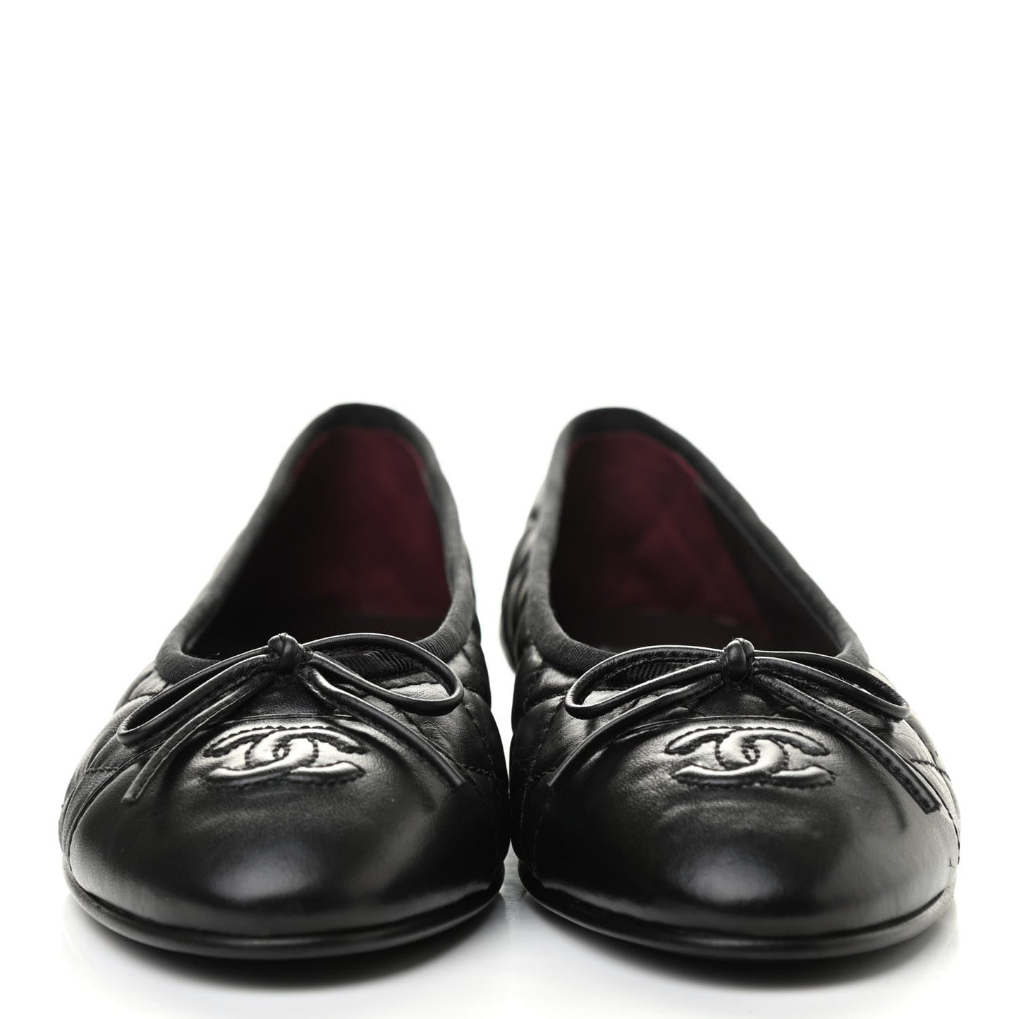 Aged Calfskin Quilted CC Cap Toe Ballerina Flats 37.5 Black