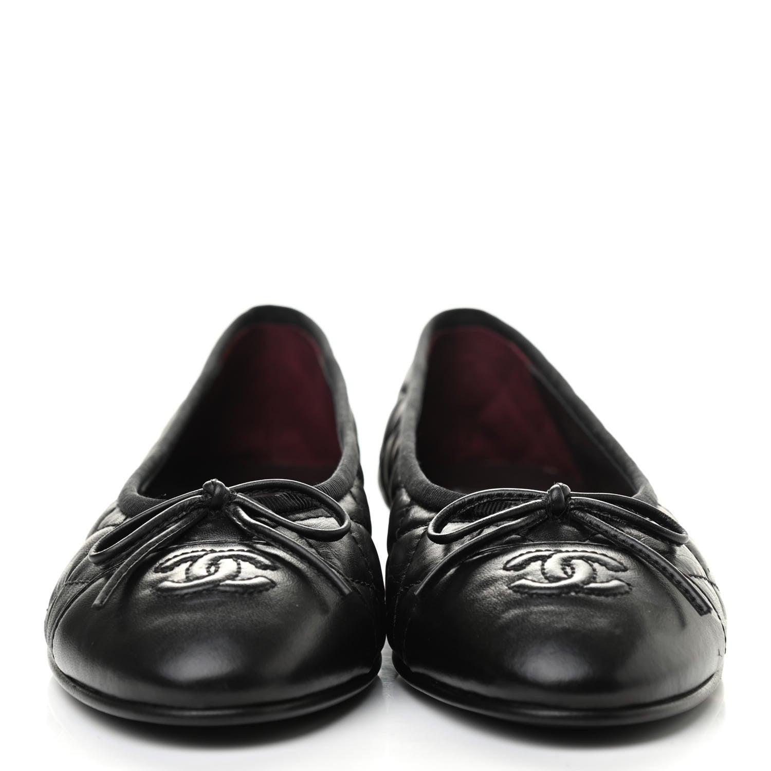 Chanel Aged Calfskin Quilted CC Cap Toe Ballerina Flats 37.5 Black 2 of 8