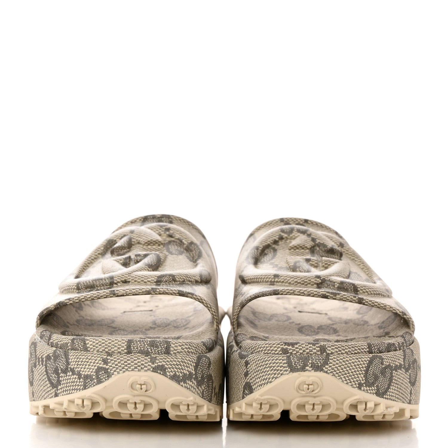 Gucci Cubic Rubber GG Monogram Womens Interlocking G Platform 42mm Slide Sandals 37 Beige Ebony 2 of 8