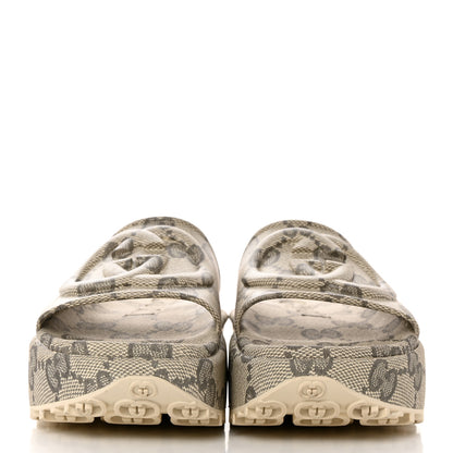 Gucci Cubic Rubber GG Monogram Womens Interlocking G Platform 42mm Slide Sandals 37 Beige Ebony 2 of 8