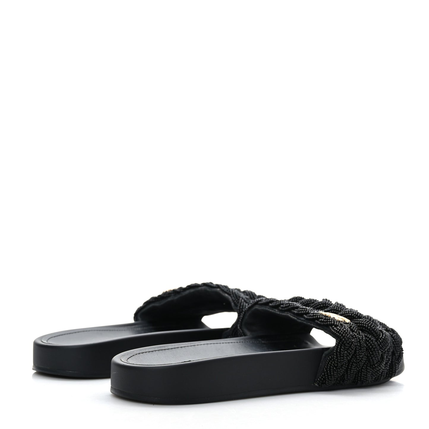 Lambskin Pearl Beaded Woven Slides 41 Black