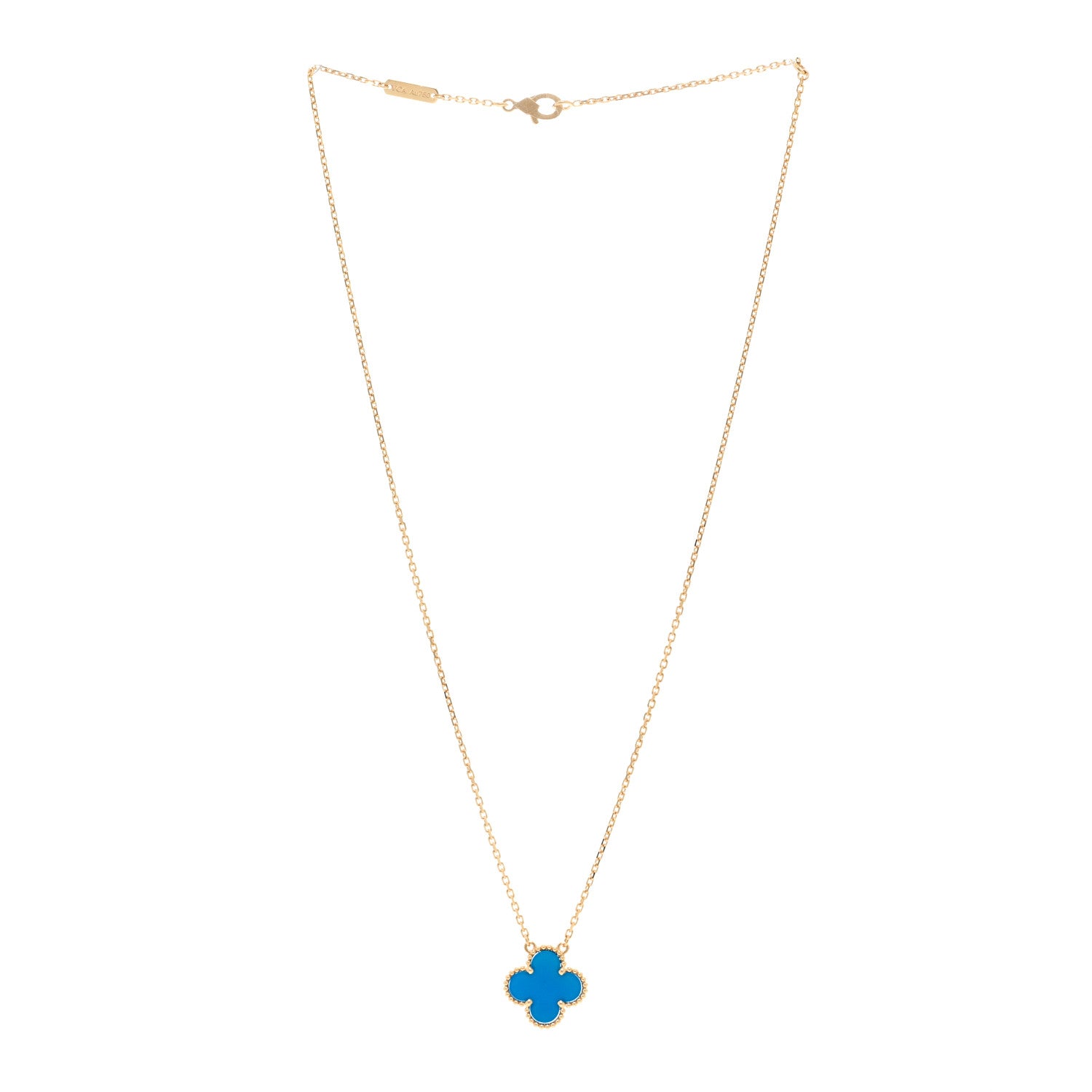 Van Cleef & Arpels 18K Yellow Gold Blue Agate Vintage Alhambra Pendant Necklace 3 of 5