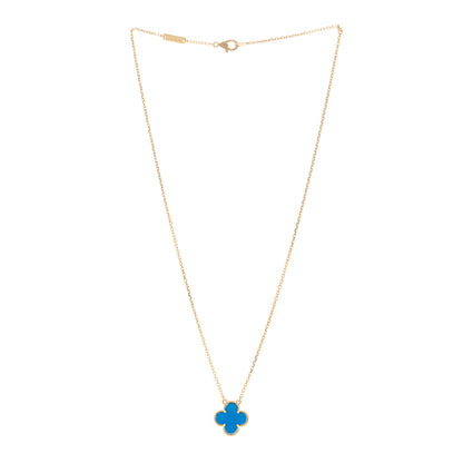 Van Cleef & Arpels 18K Yellow Gold Blue Agate Vintage Alhambra Pendant Necklace 3 of 5