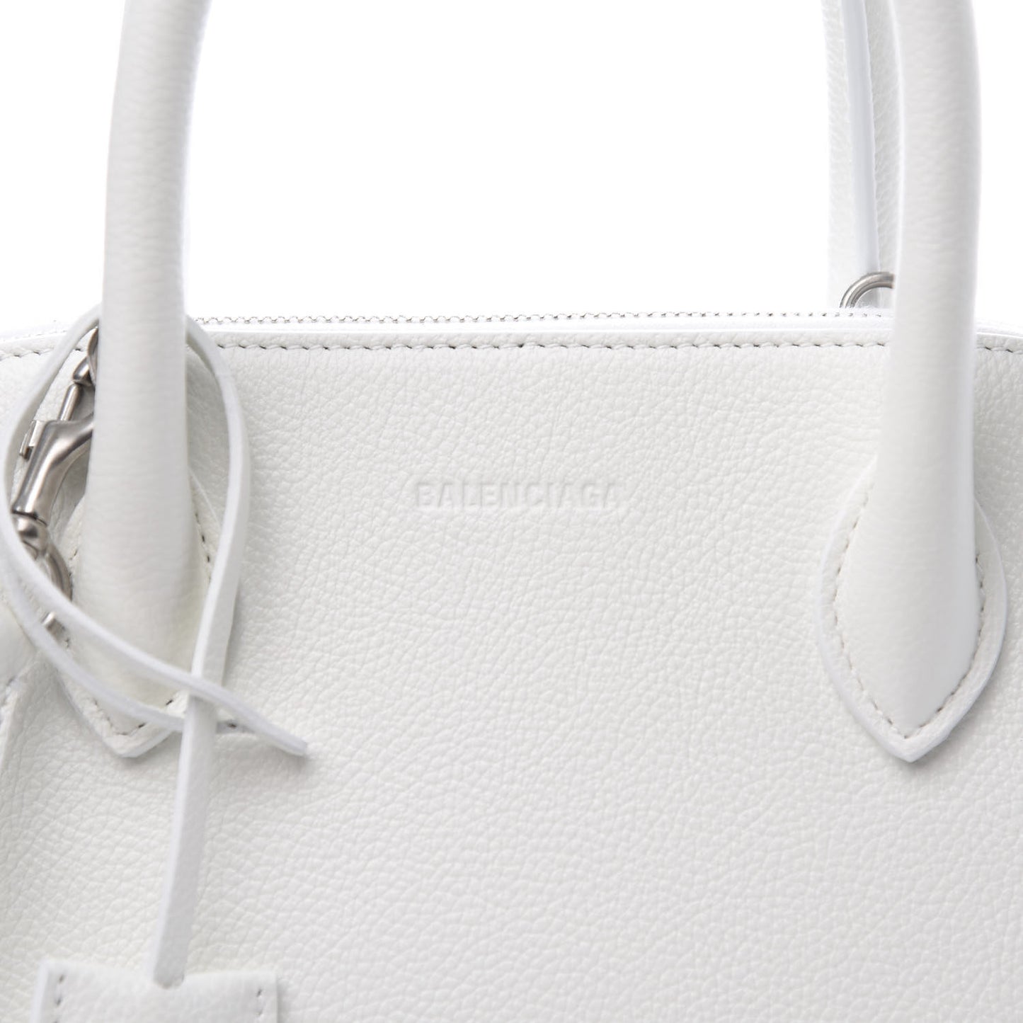 Grained Calfskin Logo S Ville Top Handle Bag White Fluo Pink