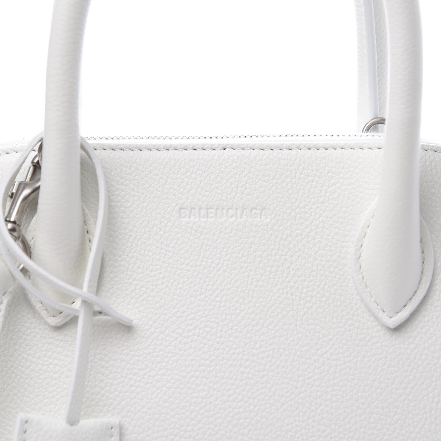 Balenciaga Grained Calfskin Logo S Ville Top Handle Bag White Fluo Pink 10 of 11