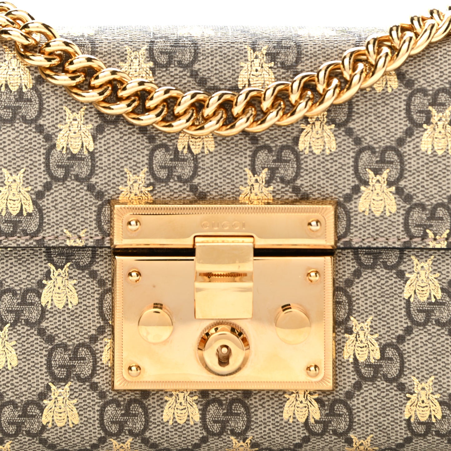 GG Supreme Monogram Bees Small Padlock Shoulder Bag Black