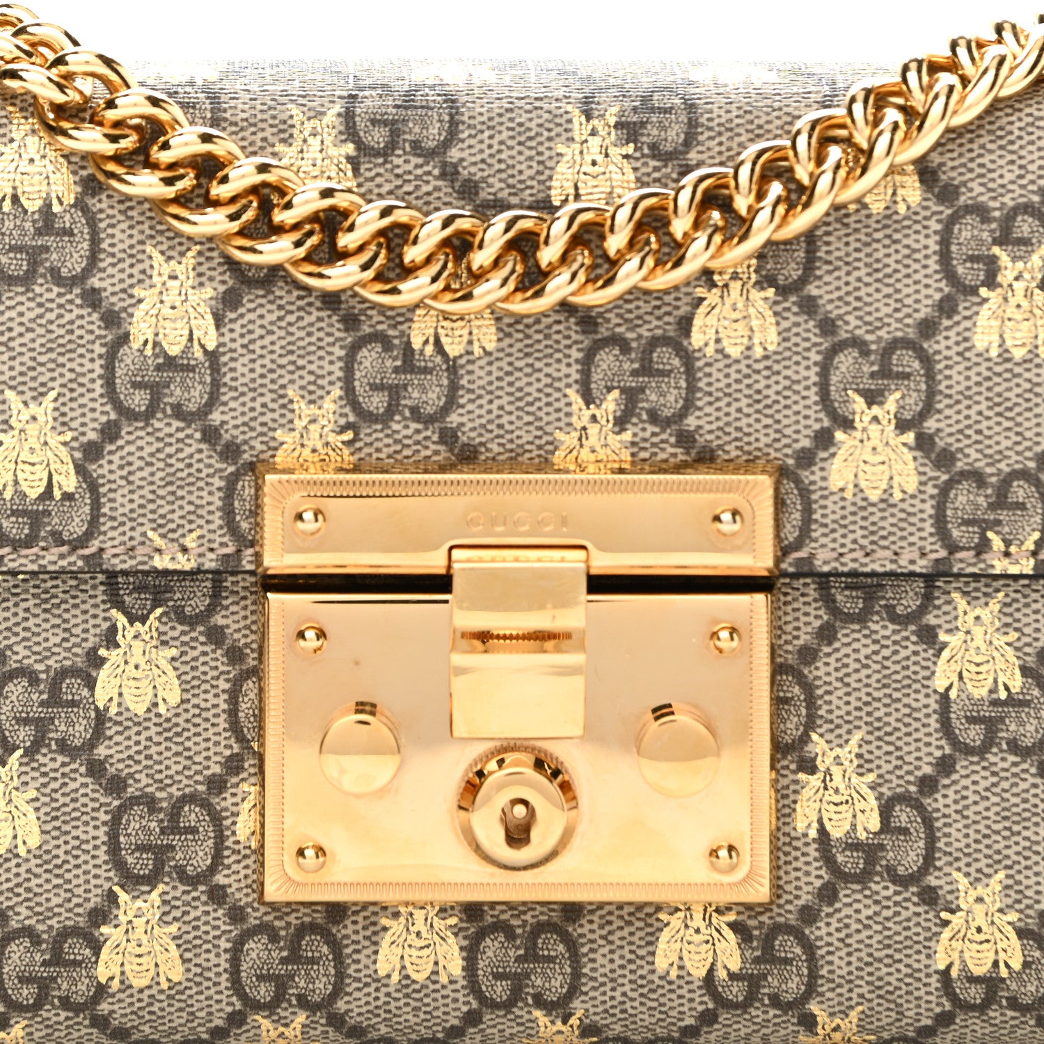 Gucci GG Supreme Monogram Bees Small Padlock Shoulder Bag Black 8 of 10