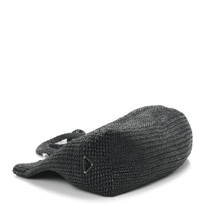 Prada Yarn Raffia Effect Crochet Logo Tote Black 4 of 12
