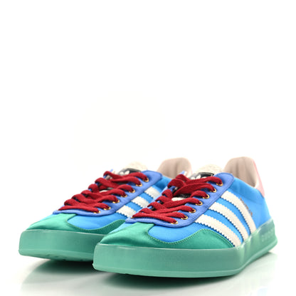 Gucci X ADIDAS Silk Duchesse Demetra Rubber Womens Gazelle Sneakers 9 Jade Capri Avio Off White 3 of 8