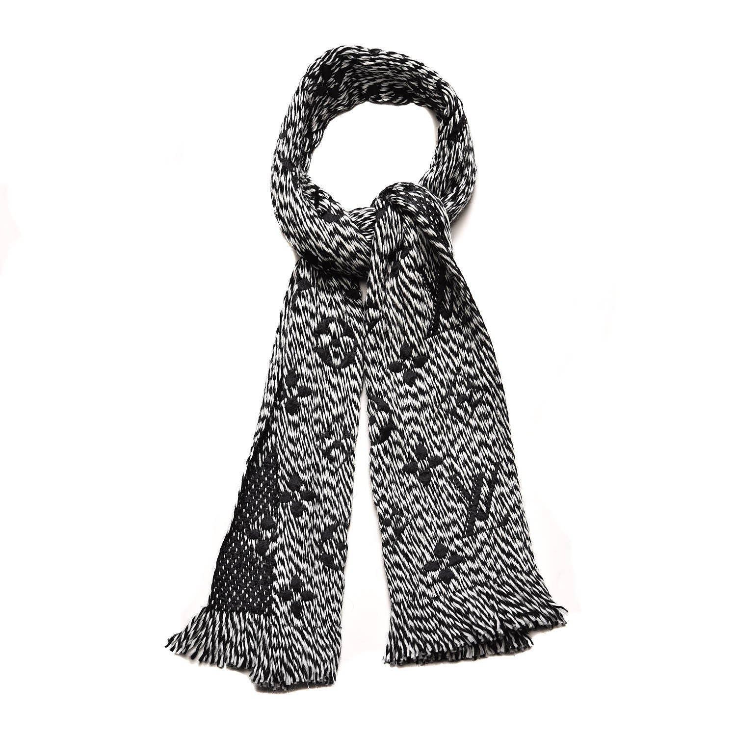 Louis Vuitton Wool Silk Logomania Mix Scarf Black 1 of 4