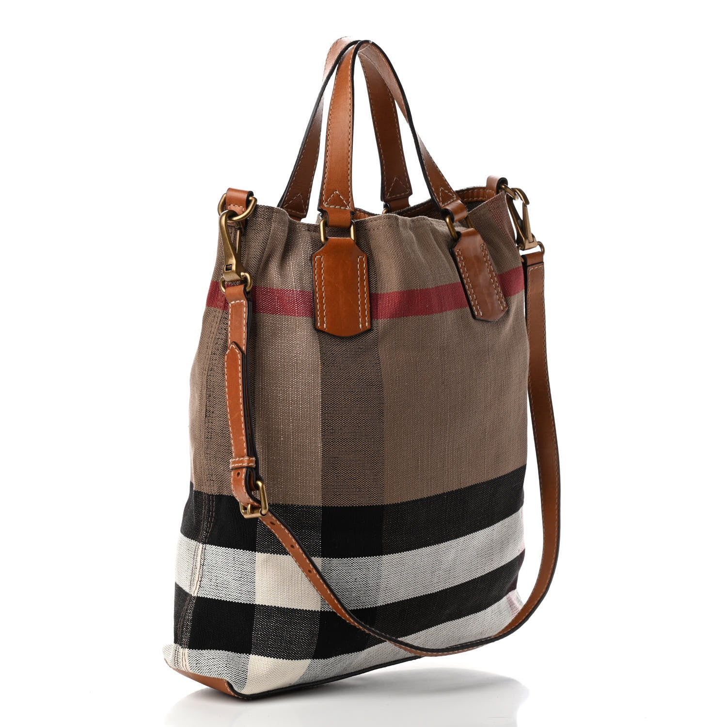 Burberry Canvas Mega Check Medium Tottenham Brit Tote Saddle Brown 2 of 8