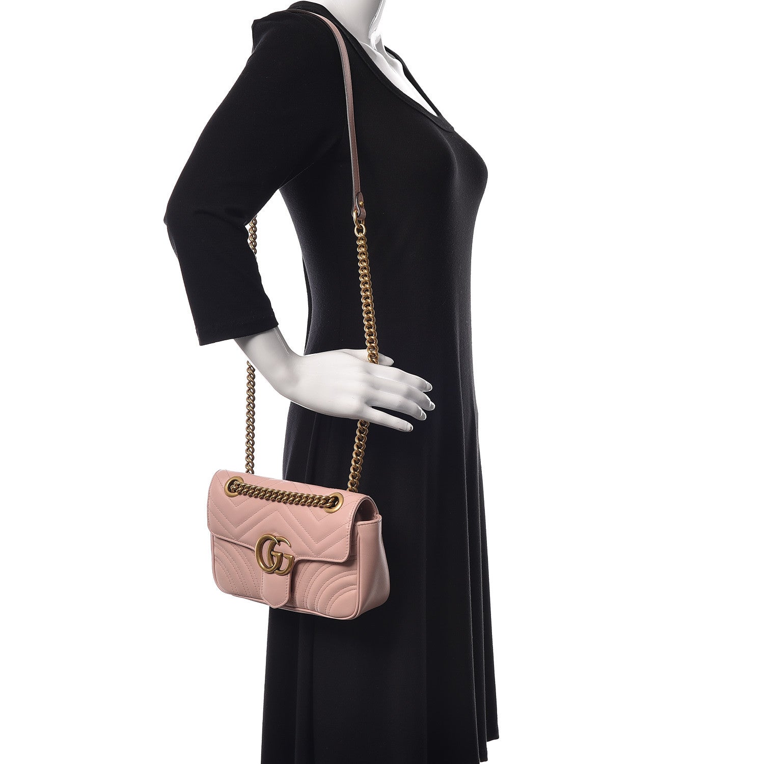 Gucci Calfskin Matelasse Mini GG Marmont Shoulder Bag Perfect Pink 2 of 12