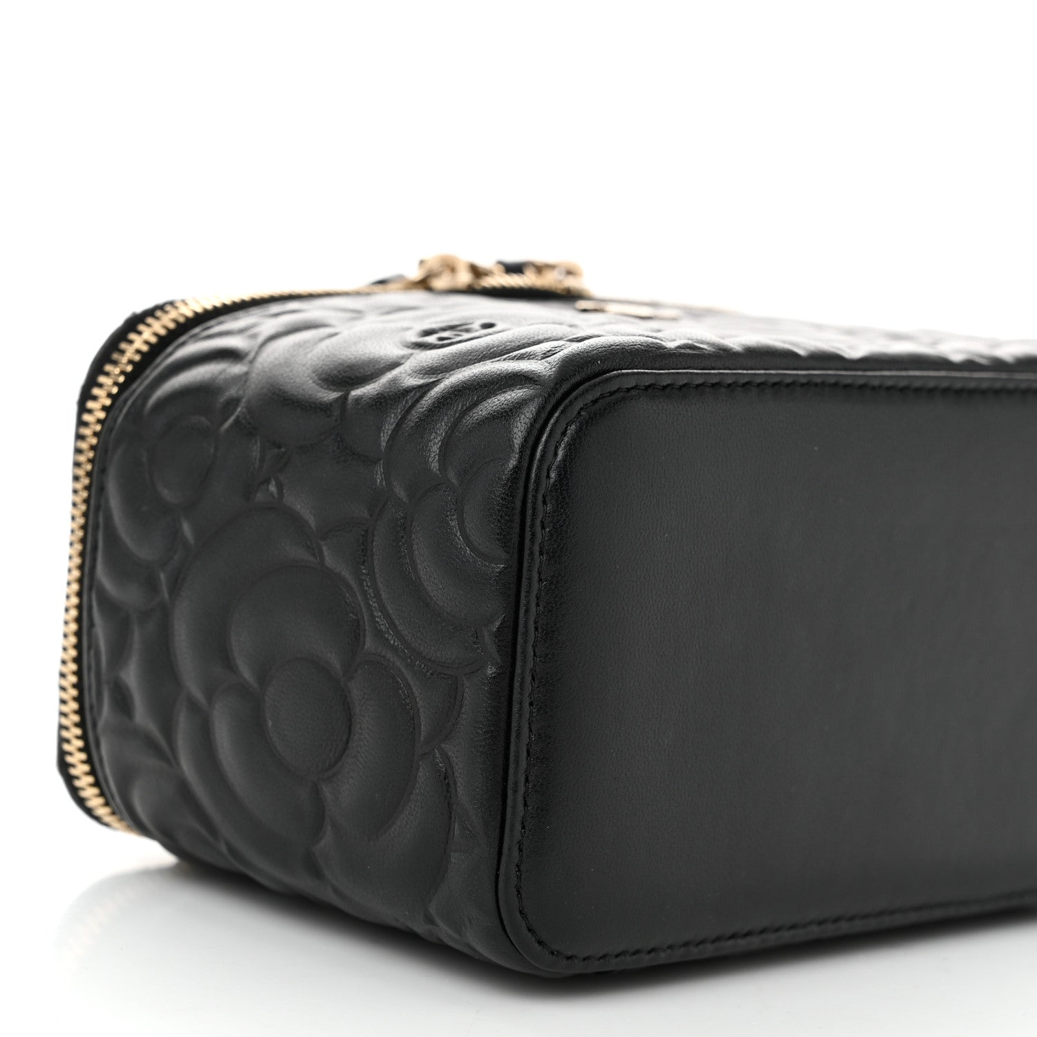 Chanel Lambskin Camellia Embossed Small Vanity Case With Chain Black 9 of 10