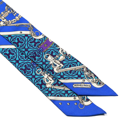 Hermes Silk Mors Et Gourmettes Remix Twilly Bleu Roy Turquoise Prune 2 of 4