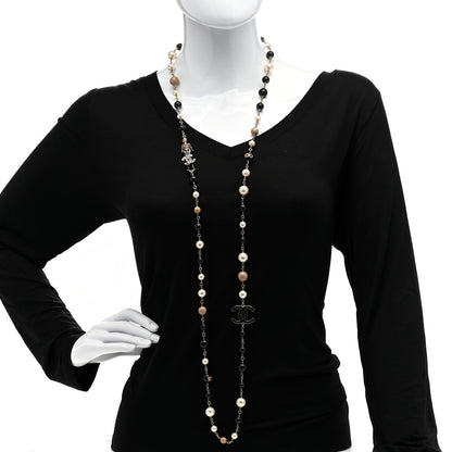Chanel Pearl Beaded Enamel CC Coco Long Necklace Blanc Nacre Black Beige Gold 2 of 5