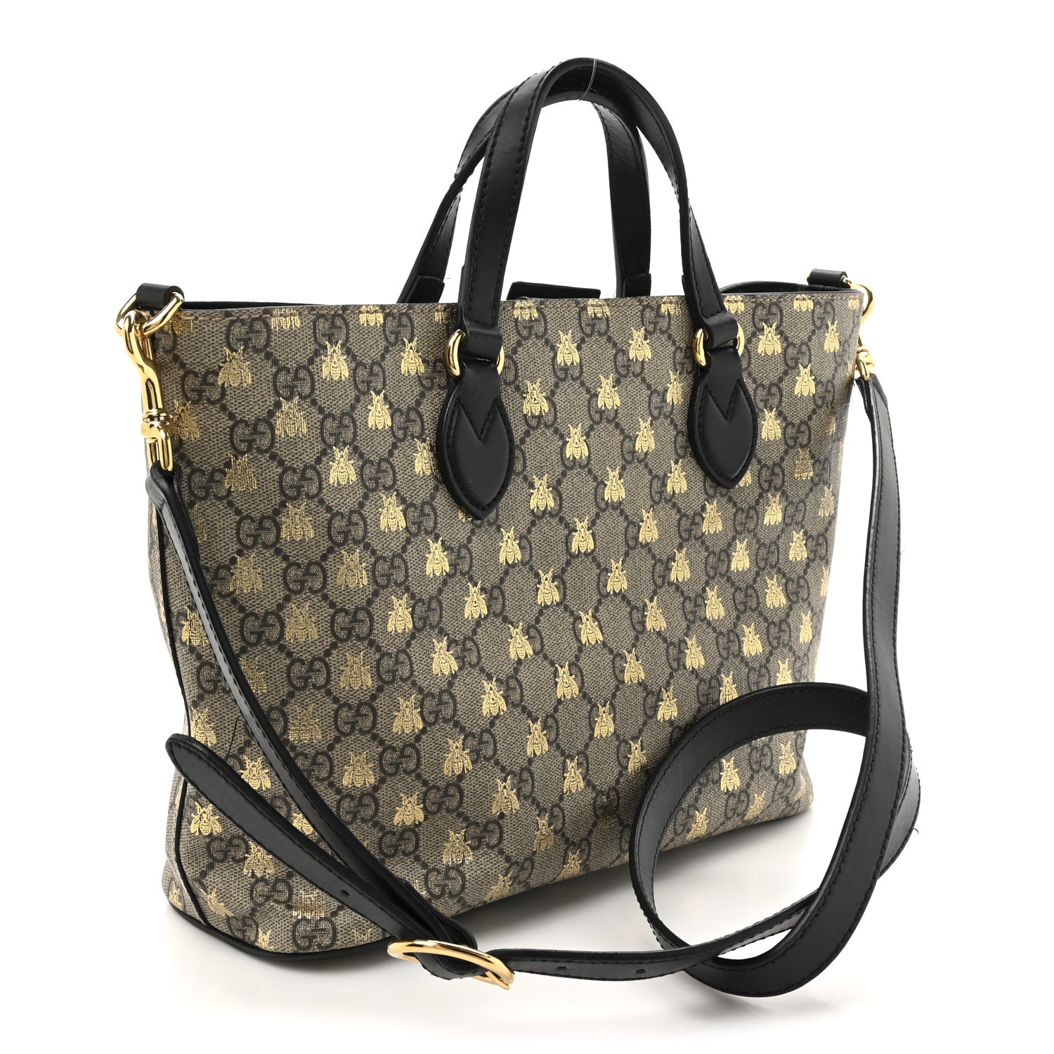 Gucci Soft GG Supreme Monogram Bees Small Crossbody Tote Beige Oro Black 3 of 13