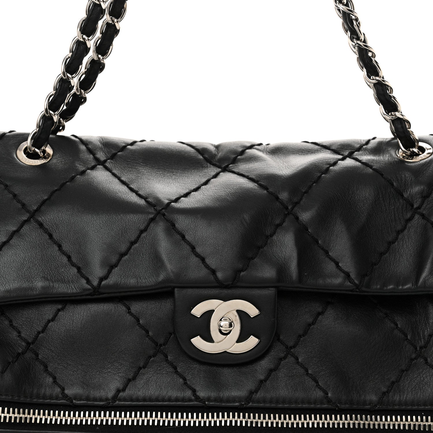 Chanel Calfskin Stitched Large Expandable Flap Bag Black 8 of 11