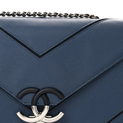 Chanel Caviar Macro Chevron Single Flap Blue 13 of 18