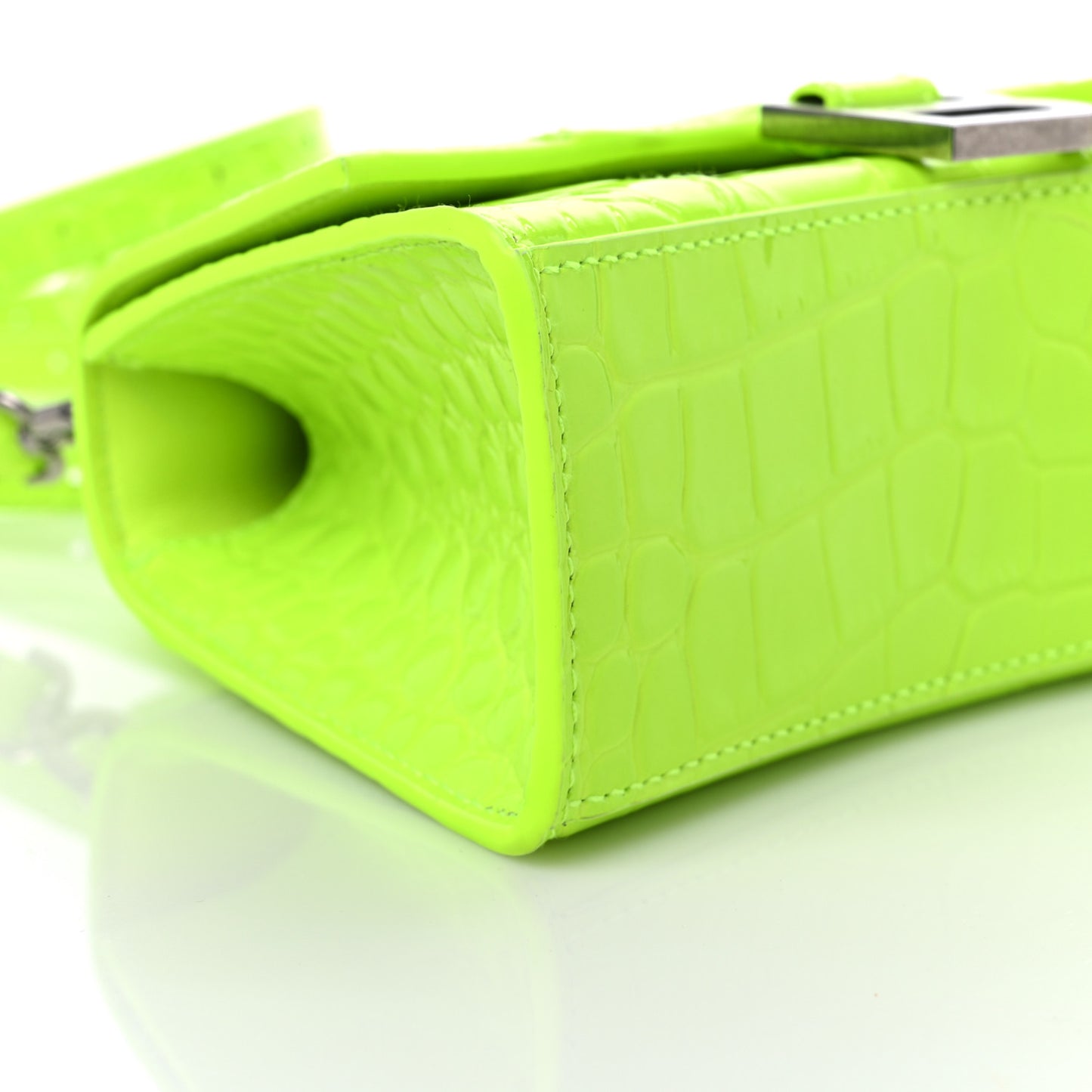Shiny Calfskin Crocodile Embossed Hourglass Top Handle Bag XS Fluo Yellow
