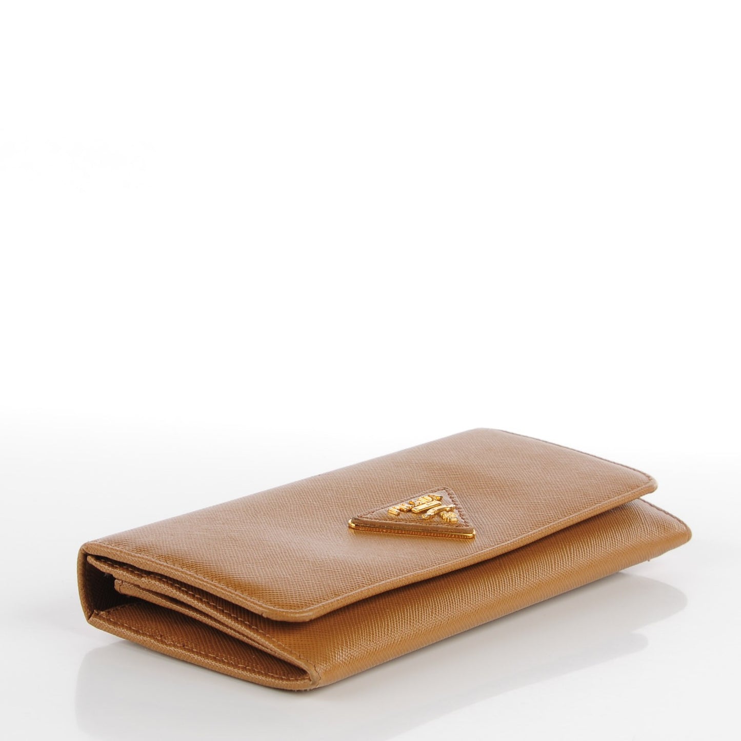 Saffiano Triangle Continental Flap Wallet Caramel