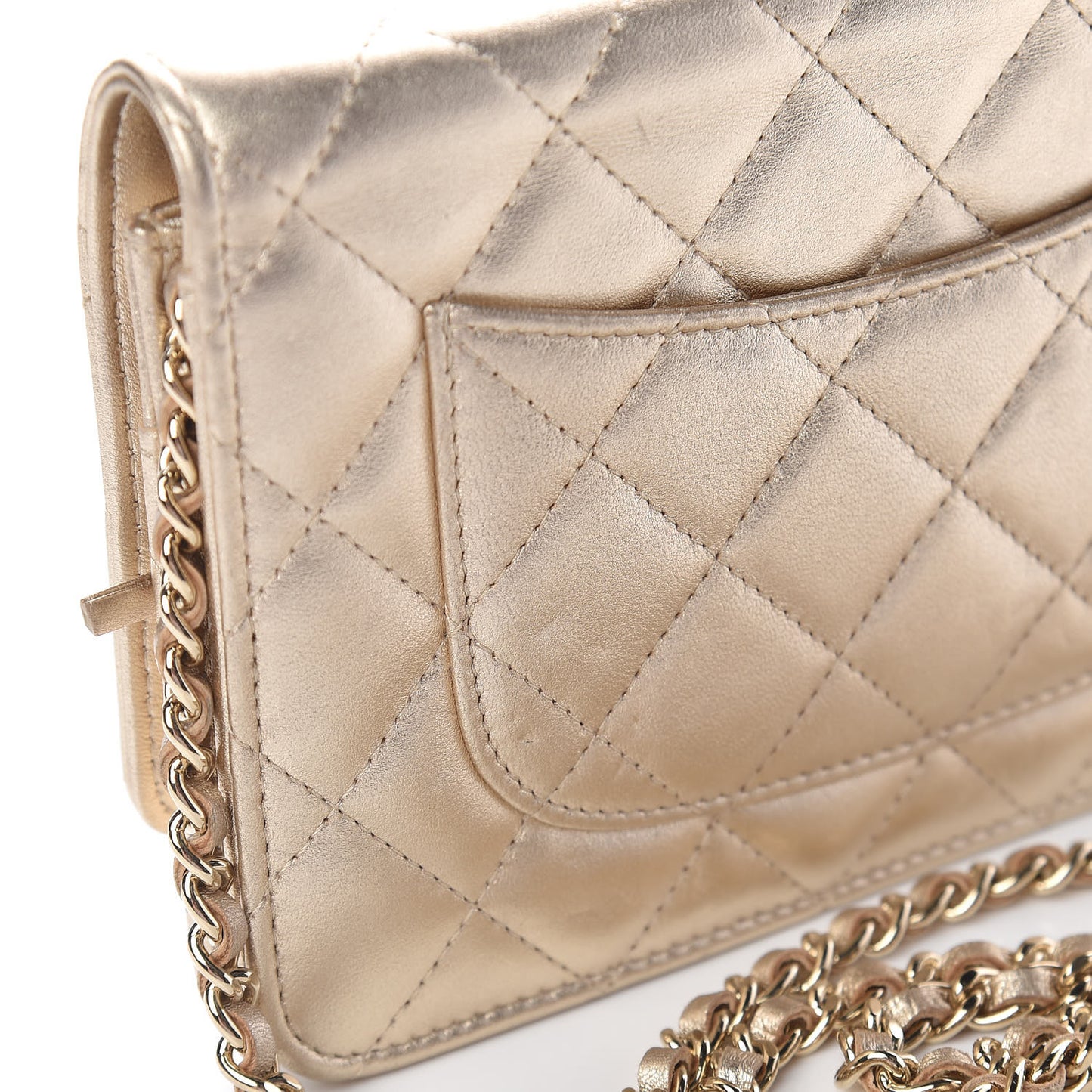 Lambskin Quilted Wallet On Chain WOC Light Gold