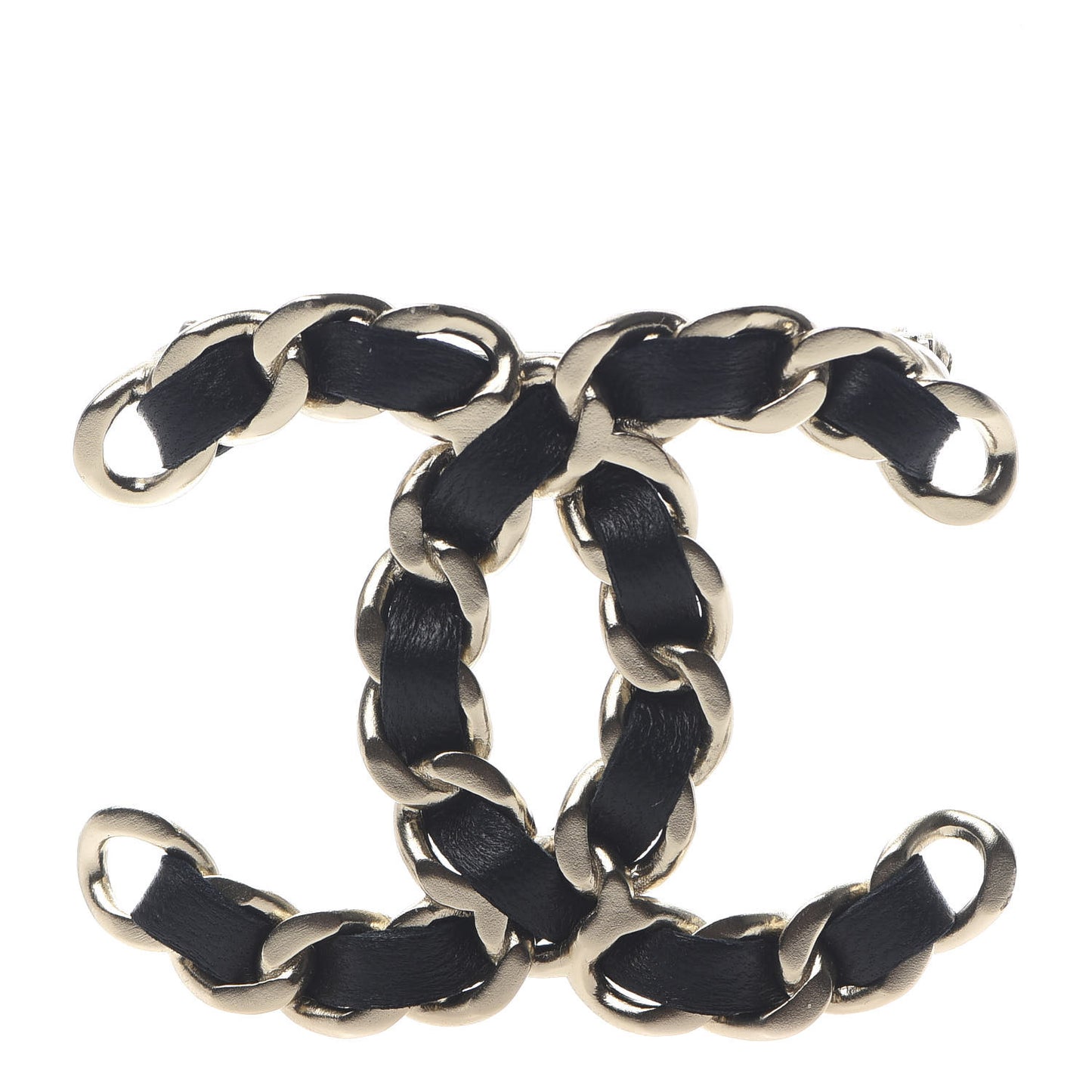Lambskin Chain CC Brooch Black Gold