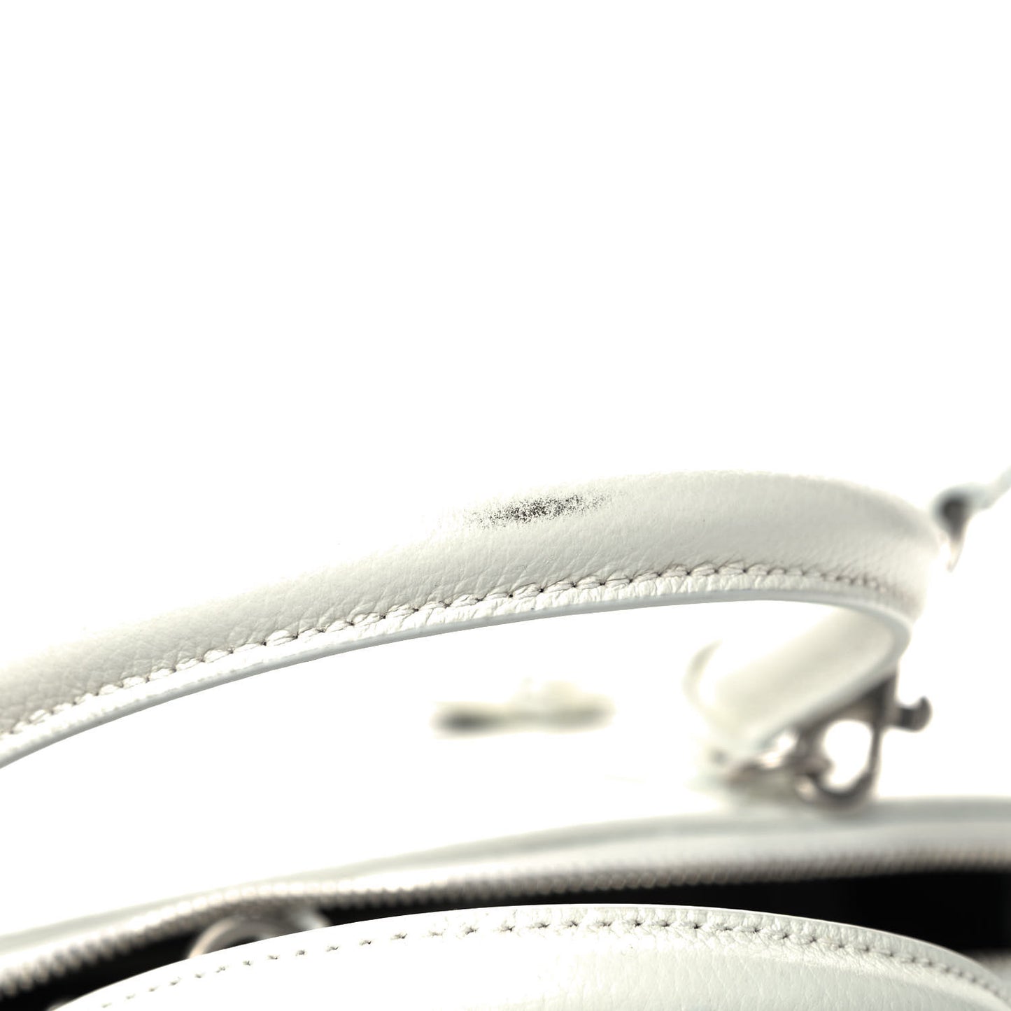 Grained Calfskin Logo S Ville Top Handle Bag White Black