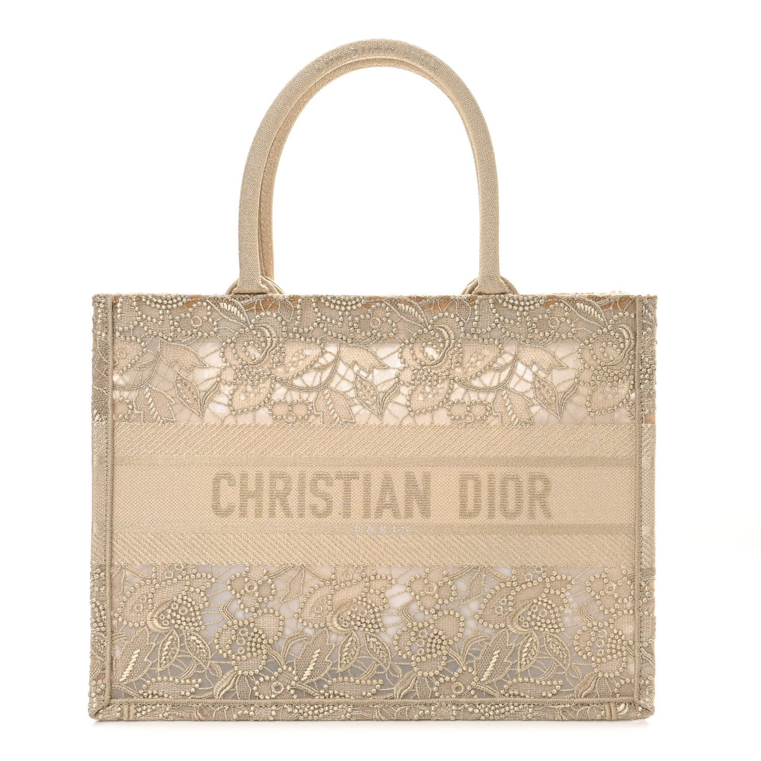 Christian Dior Transparent Metallic Embroidered Mesh Macrame Medium Book Tote Gold 1 of 10