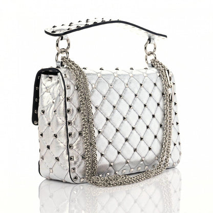 Valentino Garavani Metallic Nappa Medium Rockstud Spike Shoulder Bag Silver 3 of 10