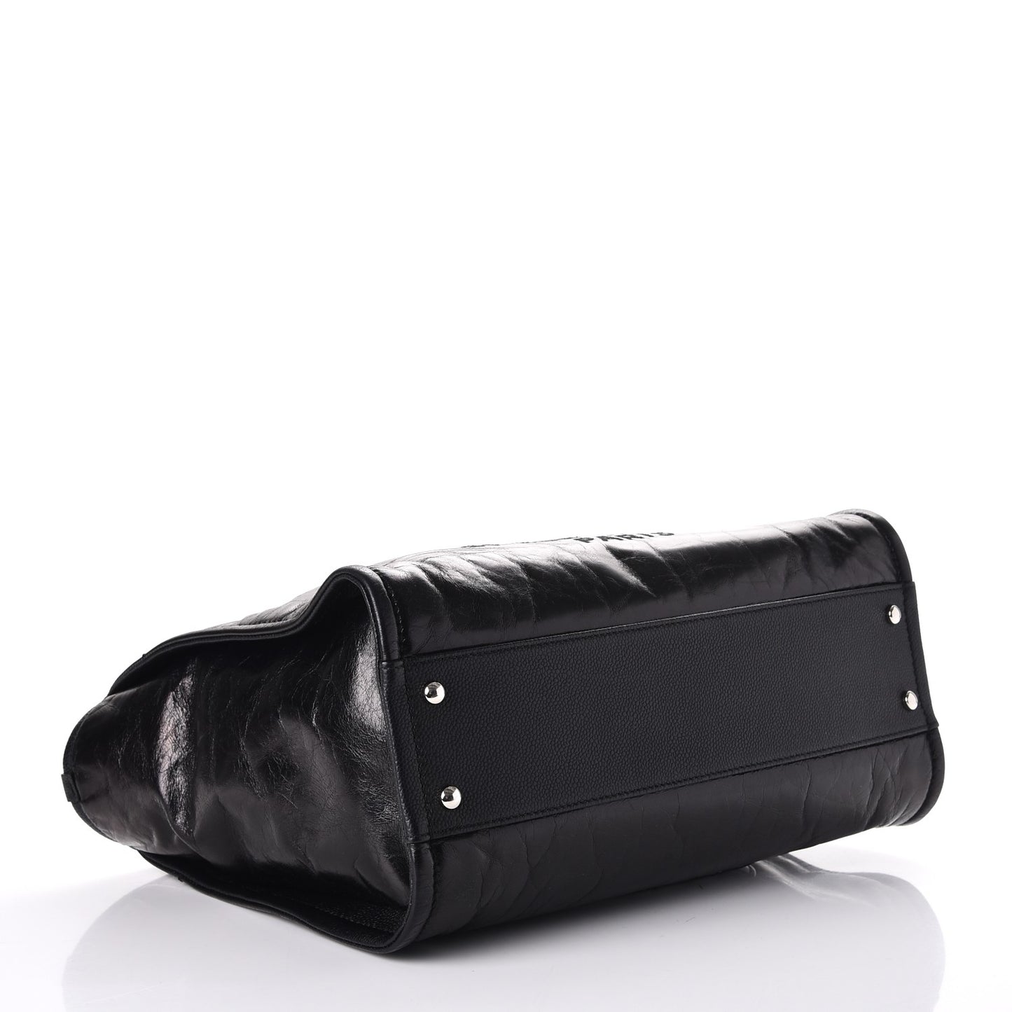Glazed Calfskin Small Deauville Tote Black
