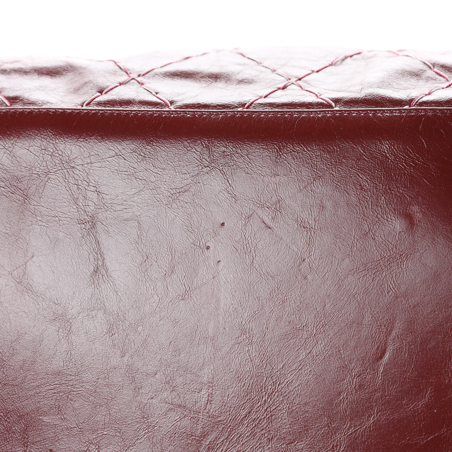Glazed Goatskin Double Stitch Shoulder Bag Rouge