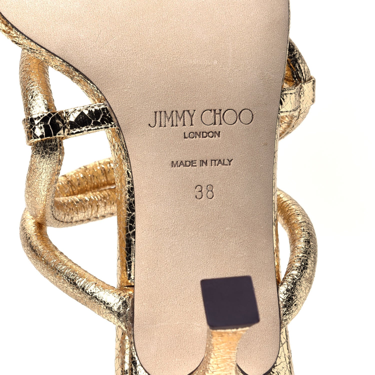 Jimmy Choo Metallic Crackled Calfskin Cape 75 Strappy Slide Sandals 38 Gold 8 of 10