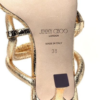 Jimmy Choo Metallic Crackled Calfskin Cape 75 Strappy Slide Sandals 38 Gold 8 of 10