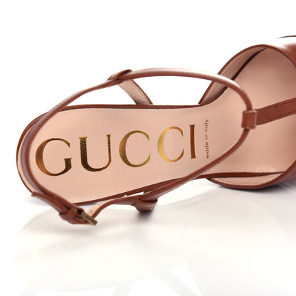 Gucci Malaga Kid Angel T-Strap Platform High Heel Pumps 38.5 Brown Papaya 8 of 10