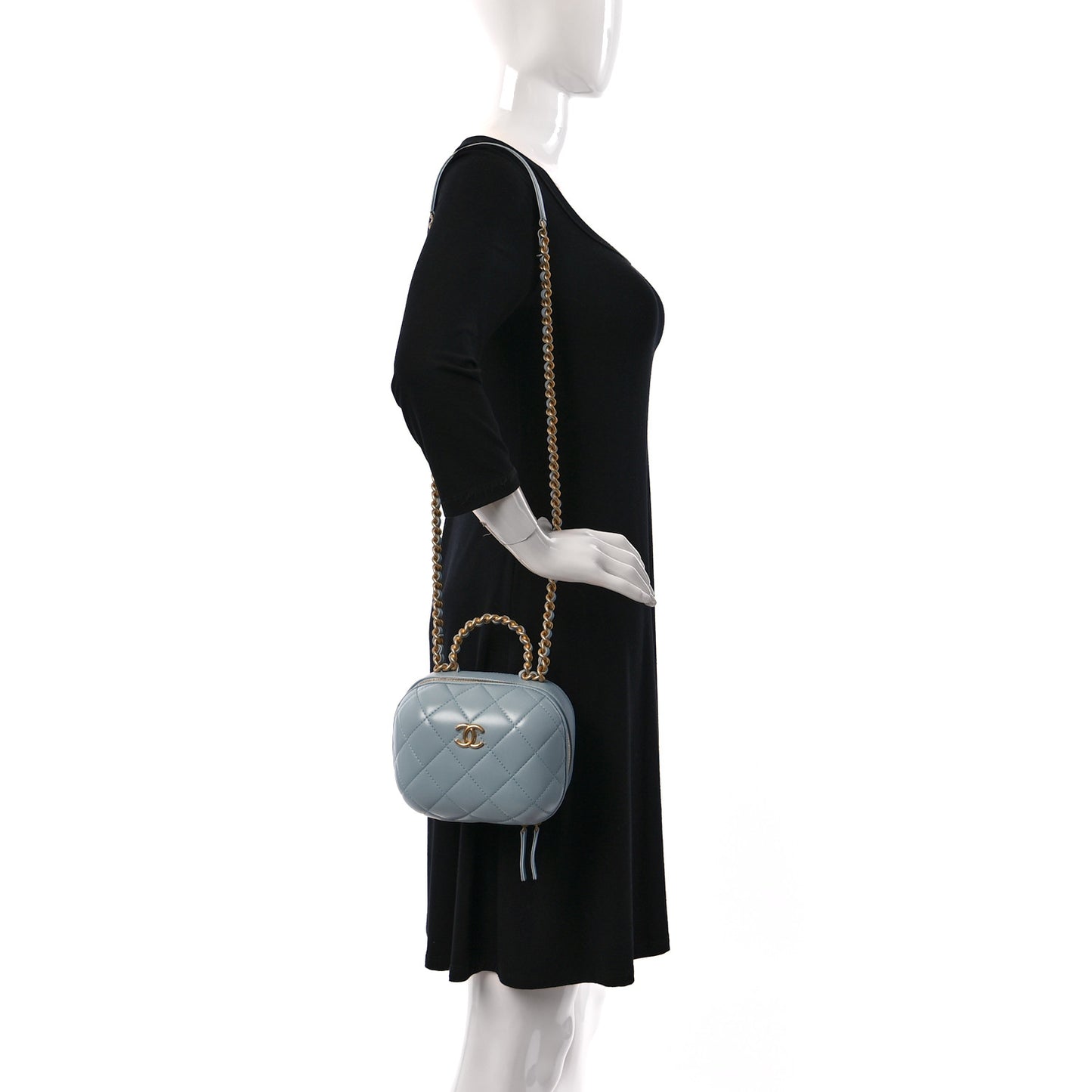 Lambskin Quilted Small CC Bubble Vanity Case Light Blue