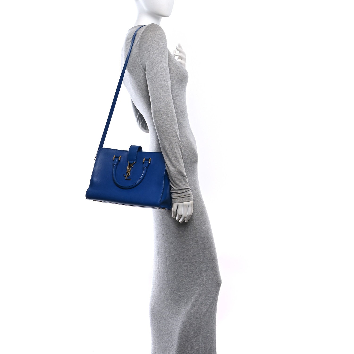Saint Laurent Calfskin Small Monogram Cabas Blue Majorelle 2 of 10