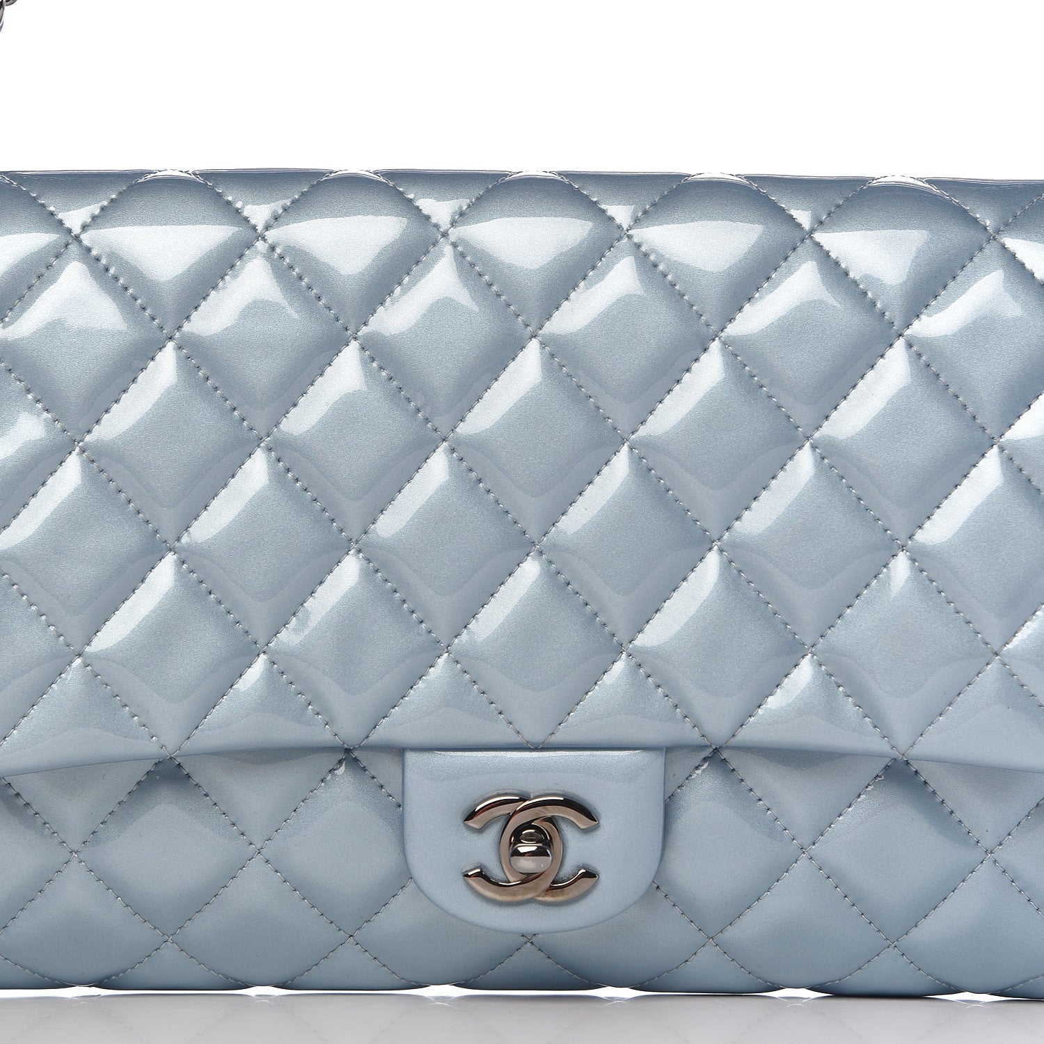 Chanel Patent Quilted Clutch with Chain Flap Light Blue 10 of 10