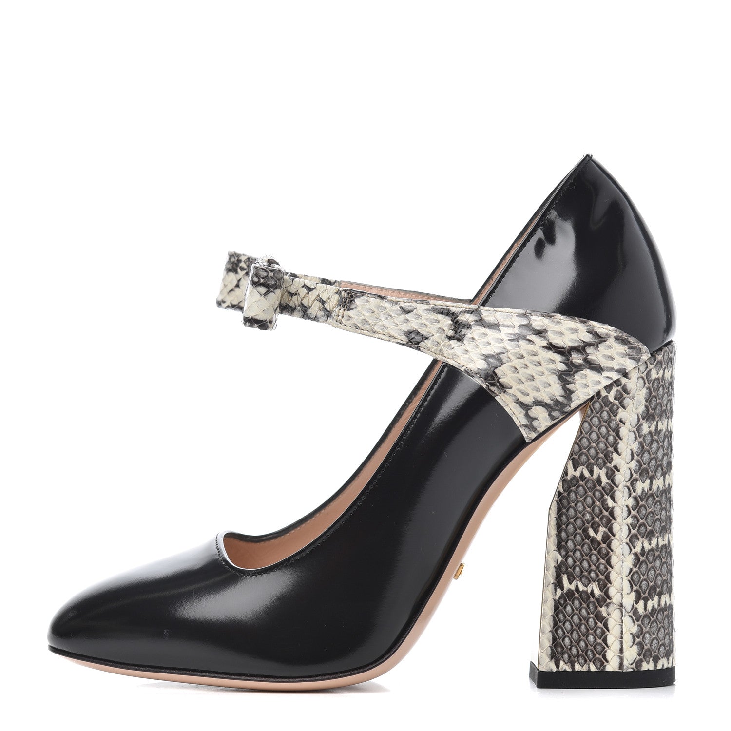 Gucci Polished Calfskin Elaphe Nimue Bow Mary Jane Pumps 37.5 Black Roccia 1 of 18